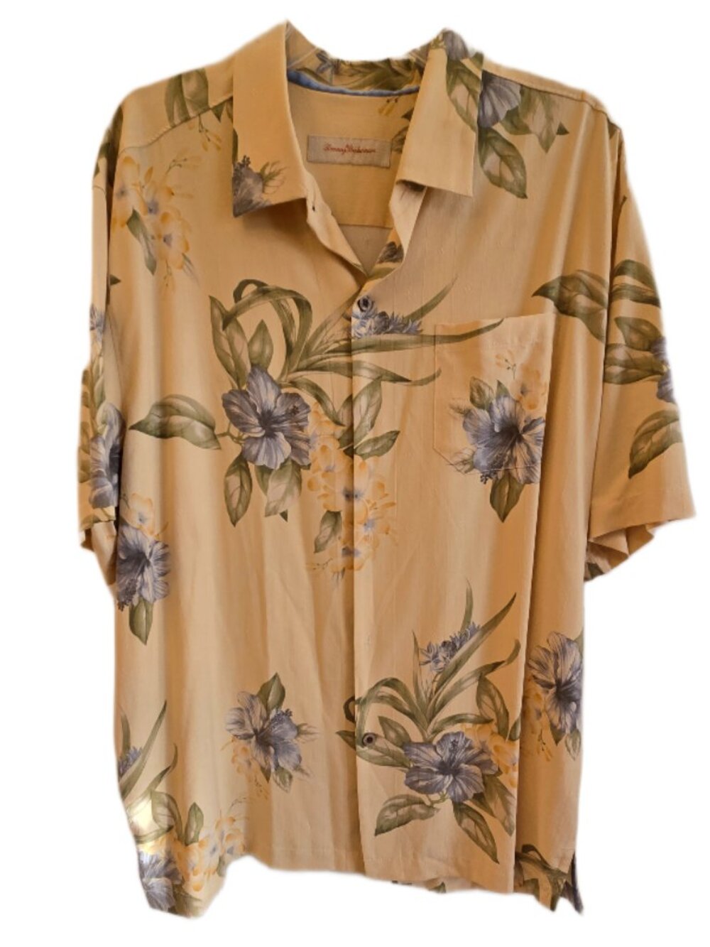 Tommy Bahama 100% Silk Yellow Tropical Camp Shirt